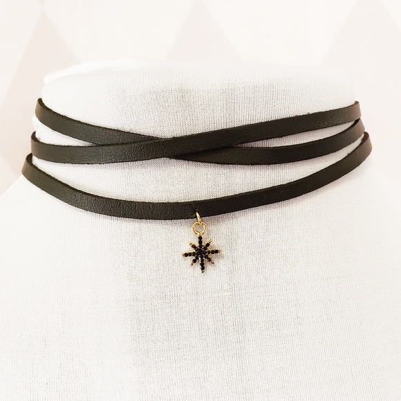 Jewelry - Black Layered Choker with Gold & Black Star